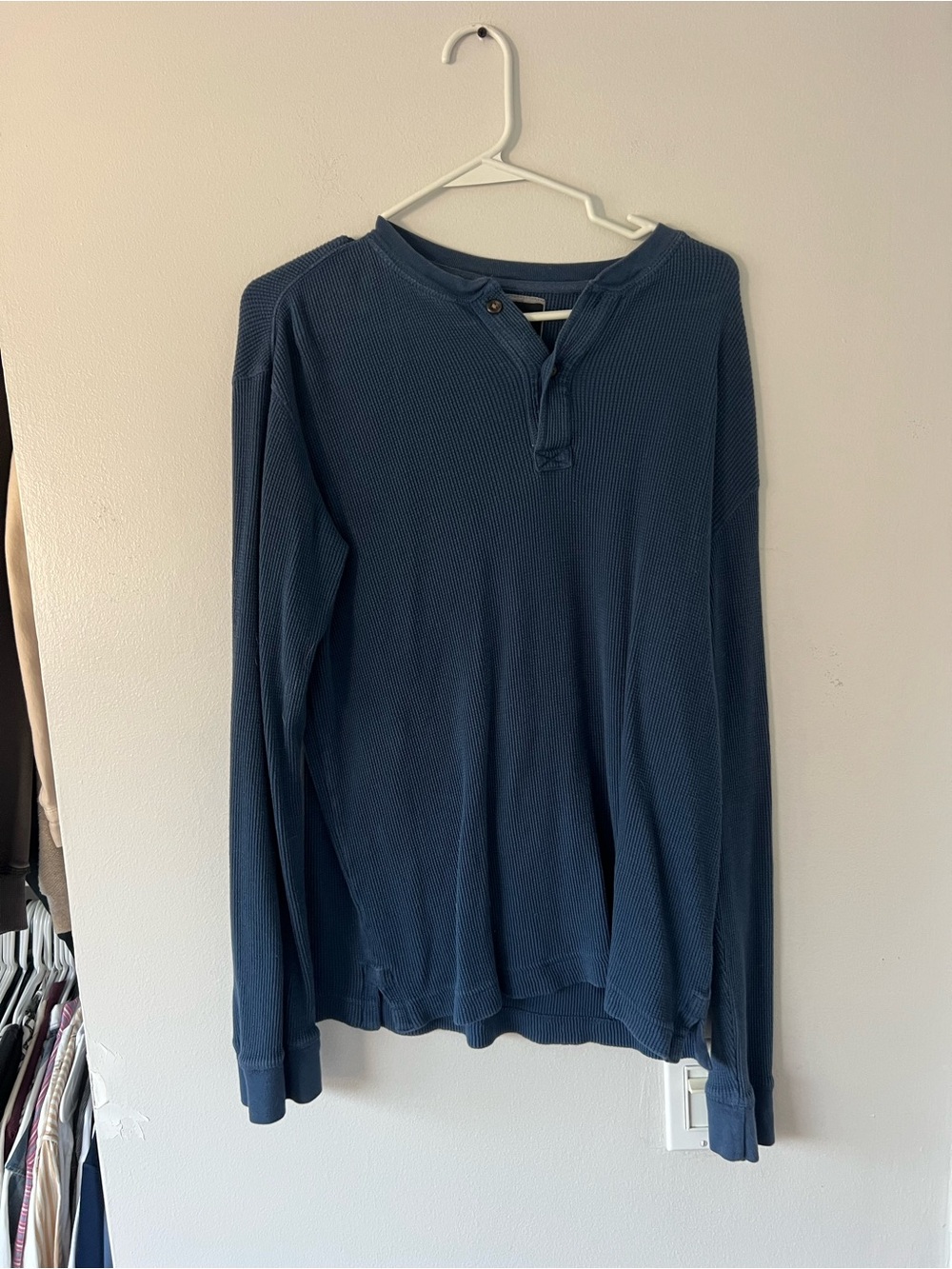 Vintage St. John's Bay Men's Long-Sleeve Henley in Navy Blue
